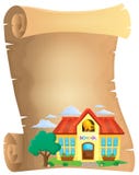 Pergaminho com prédio da escola ilustração stock Pergaminho com prédio da escola ilustração stock