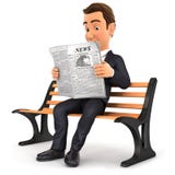 periódico de la lectura del hombre de negocios 3d en banco público libre illustration periódico de la lectura del hombre de negocios 3d en banco público libre illustration