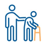 Person helping old patient. Vector thin line icon illustration. healthcare for the older people vector illustration Person helping old patient. Vector thin line icon illustration. healthcare for the older people vector illustration