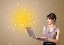 Person presenting something with question sign concept stock photo Person presenting something with question sign concept stock photo