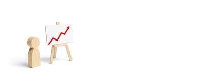 A person is standing near a chart with a red up arrow. Financial success and achievement. Business report and idea. Summarizing. stock illustration A person is standing near a chart with a red up arrow. Financial success and achievement. Business report and idea. Summarizing. stock illustration