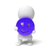 Persona umana di bianco 3d che porta un abito che tiene uno smiley blu felicemente sorridente con scintillio variopinto applicato illustrazione vettoriale Persona umana di bianco 3d che porta un abito che tiene uno smiley blu felicemente sorridente con scintillio variopinto applicato illustrazione vettoriale