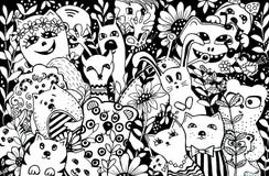 Personagens de banda desenhada ao estilo do kawaii com a imagem dos animais, dos p?ssaros e das flores Fundos do projeto, pap?is ilustração stock Personagens de banda desenhada ao estilo do kawaii com a imagem dos animais, dos p?ssaros e das flores Fundos do projeto, pap?is ilustração stock