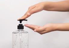 Personal hygiene. people washing hand by hand sanitizer alcohol gel for cleaning and disinfection, prevention of germs