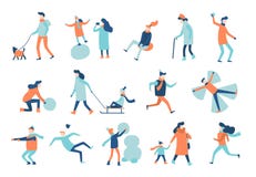 Personnes de marche d'hiver Activités d'hivers, sledging actif d'homme et promenade de femme dans l'ensemble d'isolement par vect illustration libre de droits Personnes de marche d'hiver Activités d'hivers, sledging actif d'homme et promenade de femme dans l'ensemble d'isolement par vect illustration libre de droits