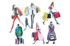 Personnes tirées par la main d'aquarelle avec des paniers Mode, vente illustration de vecteur Personnes tirées par la main d'aquarelle avec des paniers Mode, vente illustration de vecteur