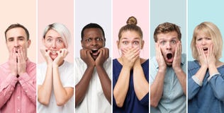 Personnes étonnées et étonnées recevant des nouvelles inattendues choquantes images libres de droits Personnes étonnées et étonnées recevant des nouvelles inattendues choquantes images libres de droits