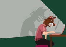 Persoon die een Computer met een Agressieve Hond met behulp van als Hoofd royalty-vrije illustratie Persoon die een Computer met een Agressieve Hond met behulp van als Hoofd royalty-vrije illustratie