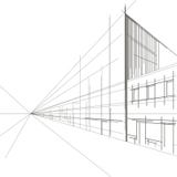 Perspectiva arquitectónica linear del bosquejo de la calle ilustración del vector Perspectiva arquitectónica linear del bosquejo de la calle ilustración del vector