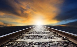Perspective Of Rail Way Against Beautiful Dusky Sky Use For Land Stock Photography