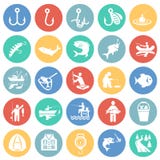 Pesca del sistema del icono en el fondo de los círculos de color para el gráfico y el diseño web, muestra simple moderna del vect stock de ilustración Pesca del sistema del icono en el fondo de los círculos de color para el gráfico y el diseño web, muestra simple moderna del vect stock de ilustración