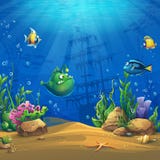 Pesce del fumetto in mondo subacqueo illustrazione vettoriale Pesce del fumetto in mondo subacqueo illustrazione vettoriale