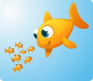 Pesce rosso gigante che esamina il pesce del bambino illustrazione vettoriale Pesce rosso gigante che esamina il pesce del bambino illustrazione vettoriale