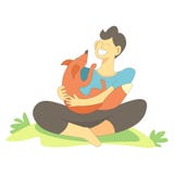 Pet with owner male cuddling with fox vector vector illustration Pet with owner male cuddling with fox vector vector illustration