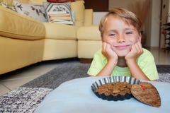 Pet perspective: join a smiling thoughtful kid with a food bowl