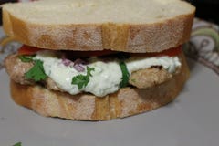 Petisco saudável, almoço Grego tradicional sanduíche envolvido com tzatziki da carne de porco fotos de stock Petisco saudável, almoço Grego tradicional sanduíche envolvido com tzatziki da carne de porco fotos de stock