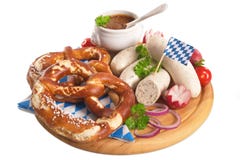 Petit déjeuner bavarois de saucisse de veau image stock Petit déjeuner bavarois de saucisse de veau image stock