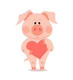 Petit porc de bande dessinée avec le coeur à disposition L'année du porc menton illustration libre de droits Petit porc de bande dessinée avec le coeur à disposition L'année du porc menton illustration libre de droits