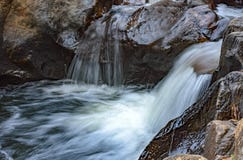 Petite crique avec de l'eau clairs et casacade fonctionnant par les roches images libres de droits Petite crique avec de l'eau clairs et casacade fonctionnant par les roches images libres de droits