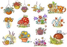 Petites et simples illustrations de bande dessinée avec des animaux et des fleurs illustration libre de droits Petites et simples illustrations de bande dessinée avec des animaux et des fleurs illustration libre de droits