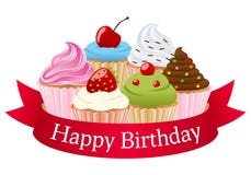 Petits gâteaux d'anniversaire et ruban rouge illustration libre de droits Petits gâteaux d'anniversaire et ruban rouge illustration libre de droits