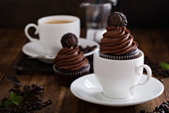 Petits gâteaux gastronomes de chocolat avec une sucrerie sur le dessus image libre de droits Petits gâteaux gastronomes de chocolat avec une sucrerie sur le dessus image libre de droits