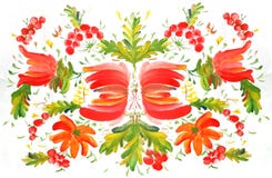 Petrikovskaya pattern red flowers painting in watercolor style stock illustration Petrikovskaya pattern red flowers painting in watercolor style stock illustration