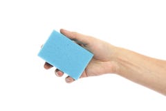 Pezzuola per lavare a disposizione isolata su fondo bianco immagine stock libera da diritti Pezzuola per lavare a disposizione isolata su fondo bianco immagine stock libera da diritti
