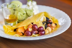 Pfannkuchen und Frucht mit Eiscreme stockfoto Pfannkuchen und Frucht mit Eiscreme stockfoto