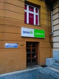 Pharmacy, green cross, sale of drugs in Prague stock photo Pharmacy, green cross, sale of drugs in Prague stock photo