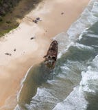 Photo aérienne d'épave de bateau de Fraser Island Photos stock Photo aérienne d'épave de bateau de Fraser Island Photos stock