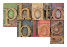 Photoblog dans le type en bois d'impression typographique Images stock
