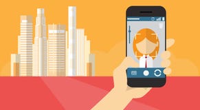 Photographe éditeur en ligne Banner d'application futée de téléphone de cellules de prise de main illustration stock Photographe éditeur en ligne Banner d'application futée de téléphone de cellules de prise de main illustration stock