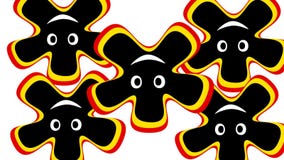 Physiognomie tournante de sourire riante, cinq visages de rotation dans la dynamique sur un fond blanc Physiognomie tournante de sourire riante, cinq visages de rotation dans la dynamique sur un fond blanc