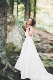 Pi?kna szcz??liwa panna m?oda outdoors w lesie z ska?ami ?lubny perfect dzie? fotografia stock Pi?kna szcz??liwa panna m?oda outdoors w lesie z ska?ami ?lubny perfect dzie? fotografia stock