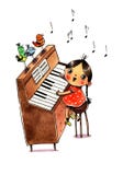 Piano et fille d'aquarelle illustration stock Piano et fille d'aquarelle illustration stock