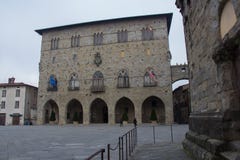 Piazza del Duomo, with the Palazzo del Comune. City Hall. Municipal Museum of Pistoia. Tuscany. Italy.