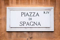 Piazza Di Spagna σημάδι οδών στον τοίχο στη Ρώμη, Ιταλία στοκ εικόνες Piazza Di Spagna σημάδι οδών στον τοίχο στη Ρώμη, Ιταλία στοκ εικόνες