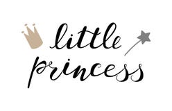 Piccolo bambino di principessa che segna citazione con lettere, progettazione dei bambini illustrazione di stock Piccolo bambino di principessa che segna citazione con lettere, progettazione dei bambini illustrazione di stock