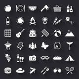 Picknick en barbecue vlakke pictogrammen stock illustratie Picknick en barbecue vlakke pictogrammen stock illustratie