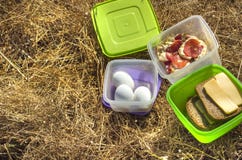 Picnic setting on meadow with copy space royalty free stock image Picnic setting on meadow with copy space royalty free stock image
