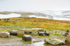 Camp site with picnic table in norwegian mountains Royalty Free Stock Image Camp site with picnic table in norwegian mountains Royalty Free Stock Image