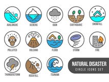 Pictogram van de natuurrampen het basisdiecirkel met losbarstend de aardbevingsvloed geïsoleerd vectorontwerp van de getijdenvulk Royalty-vrije Stock Fotografie Pictogram van de natuurrampen het basisdiecirkel met losbarstend de aardbevingsvloed geïsoleerd vectorontwerp van de getijdenvulk Royalty-vrije Stock Fotografie
