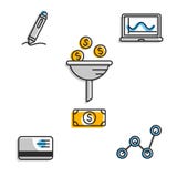 Pictogrammen met financiële symbolisch worden geplaatst die vector illustratie Pictogrammen met financiële symbolisch worden geplaatst die vector illustratie