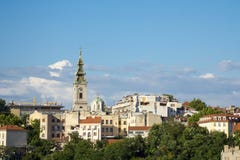 Panorama of the old city of Belgrade with a focus on Saint Michael Cathedral, also known as Saborna Crkva stock images Panorama of the old city of Belgrade with a focus on Saint Michael Cathedral, also known as Saborna Crkva stock images