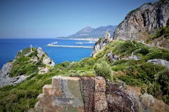View over beautiful flora and blue sea in Samos island royalty free stock images View over beautiful flora and blue sea in Samos island royalty free stock images