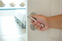 Picture showing hand of man opening hotel room stock photos Picture showing hand of man opening hotel room stock photos