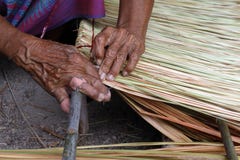 Picture Shows How To Make A Panel Vetiver For Hut Roof, Handwork Crafts Of Panel Vetiver For Hut Roof, Straw Roof Hut Stock Images