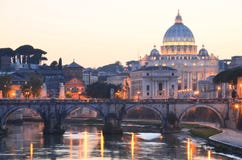Picturesque Landscape Of St. Peters Basilica Over Tiber In Rome, Italy Royalty Free Stock Images