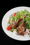 Piec na grillu baranków ziobro z cebulą, sałatką i pokrojonym pomidorem, zdjęcie royalty free Piec na grillu baranków ziobro z cebulą, sałatką i pokrojonym pomidorem, zdjęcie royalty free